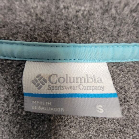 Columbia Gray Fleece Snap Pullover Blue Trim Warm Soft Outdoor Layer - Picture 9 of 10